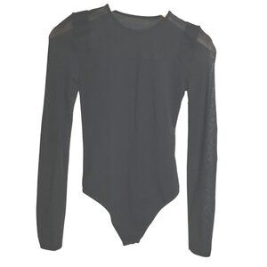 WOLFORD Black Long Sleeve Bodysuit Sheer Mesh Front Sleeves & Back Synergy Mix S